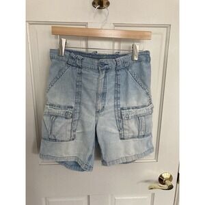 Vintage Weekender Cargo Shorts Pale Blue Chambray Denim, Mens 32 x 7